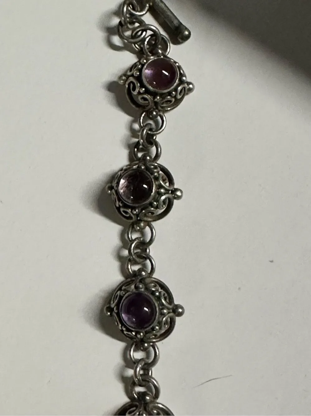 Vintage Sterling Silver Purple Amethyst Semi Precious Gemstone Bracelet Size 6”